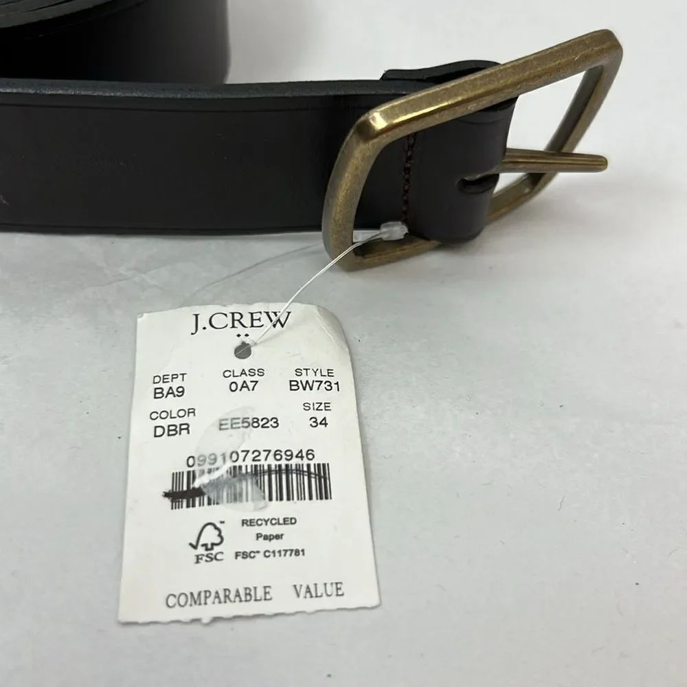 J. Crew Factory bw731 Wide Leather Belt For Men  size 34 NWT